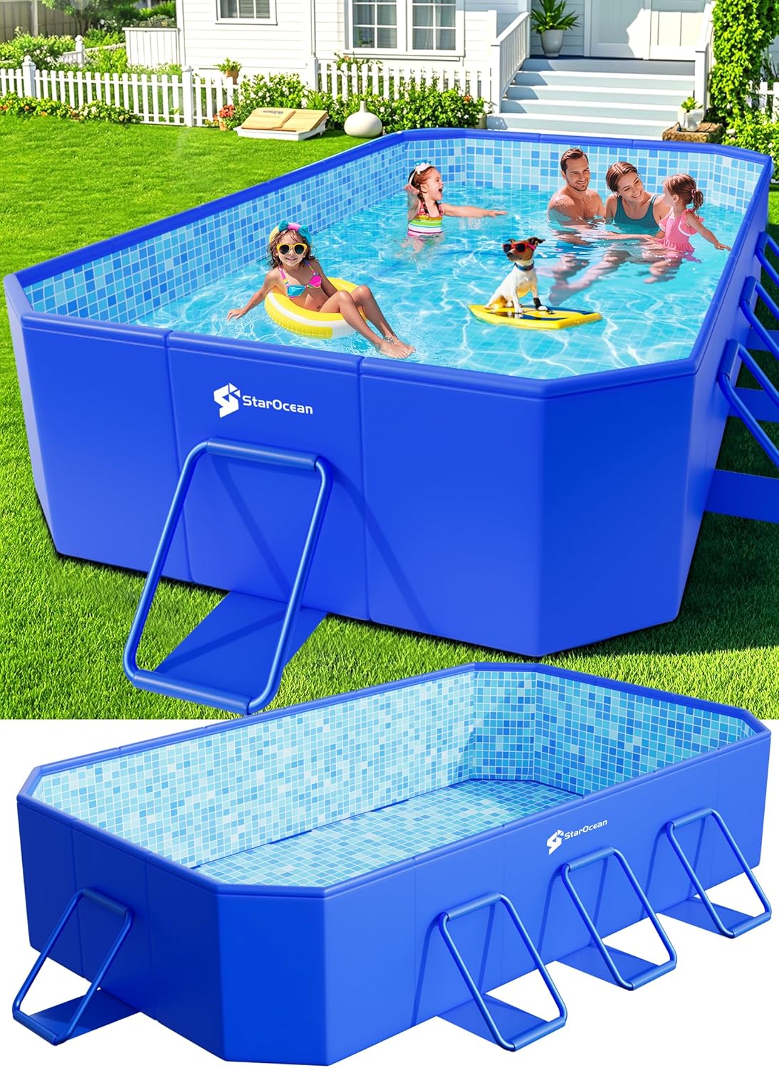 Foldable Pool, Large Non-Inflatable Swimming Pool For Kids,Adult Collapsible Pools Hard Plastic Shell, Oversized Thickened,Portable Folding Kids Pools for Backyard-Mosaic Design-115"x66"x20" - Image 2