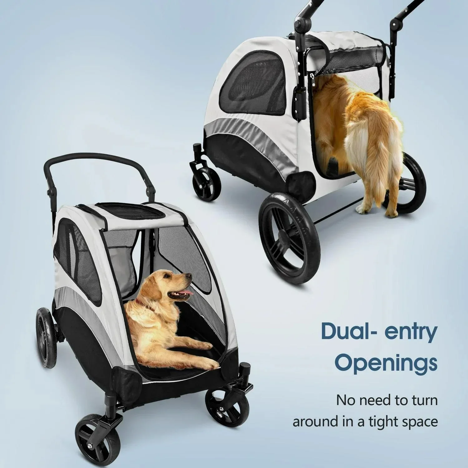 Foldable Pet Stroller for Large or 2 Dogs Cats Jogger Wagon with 4 Wheels - Image 2