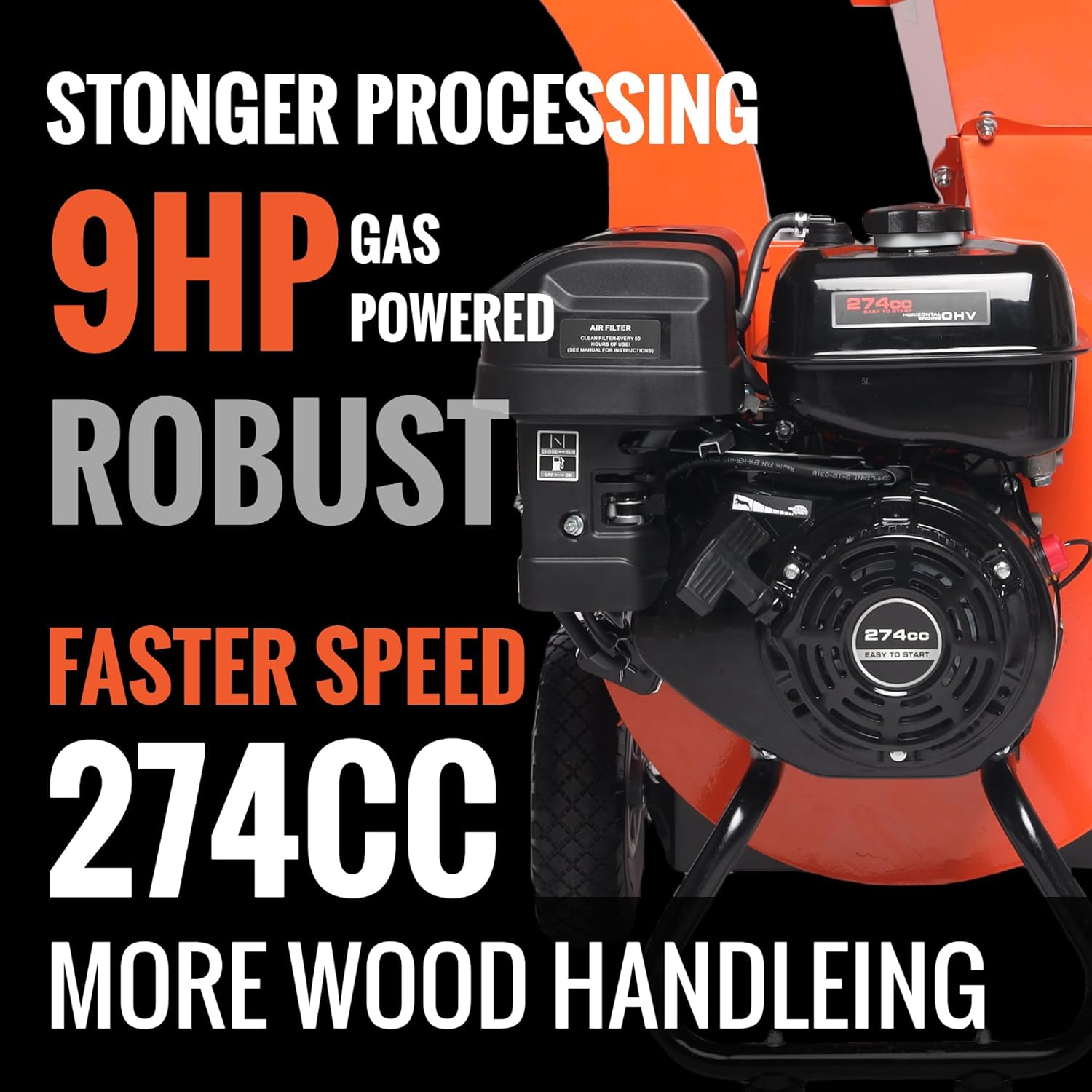 C40 Wood Chipper 4" inch Max Diameter Capacity 9 HP 274cc Gas Powered Engine Heavy Duty Shredder Mulcher - Image 3