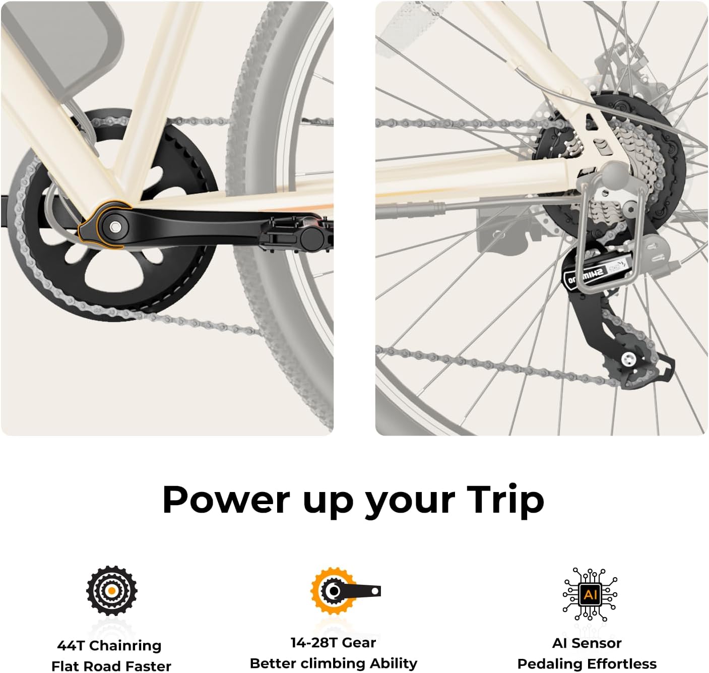 EB5 Electric Bike for Adults with Peak 500W Brushless Motor, 40Miles 20MPH Commuting Electric Mountain Bike with 360Wh Removable Battery, 7-Speed, 26" Tires and Front Fork Suspension - Image 5