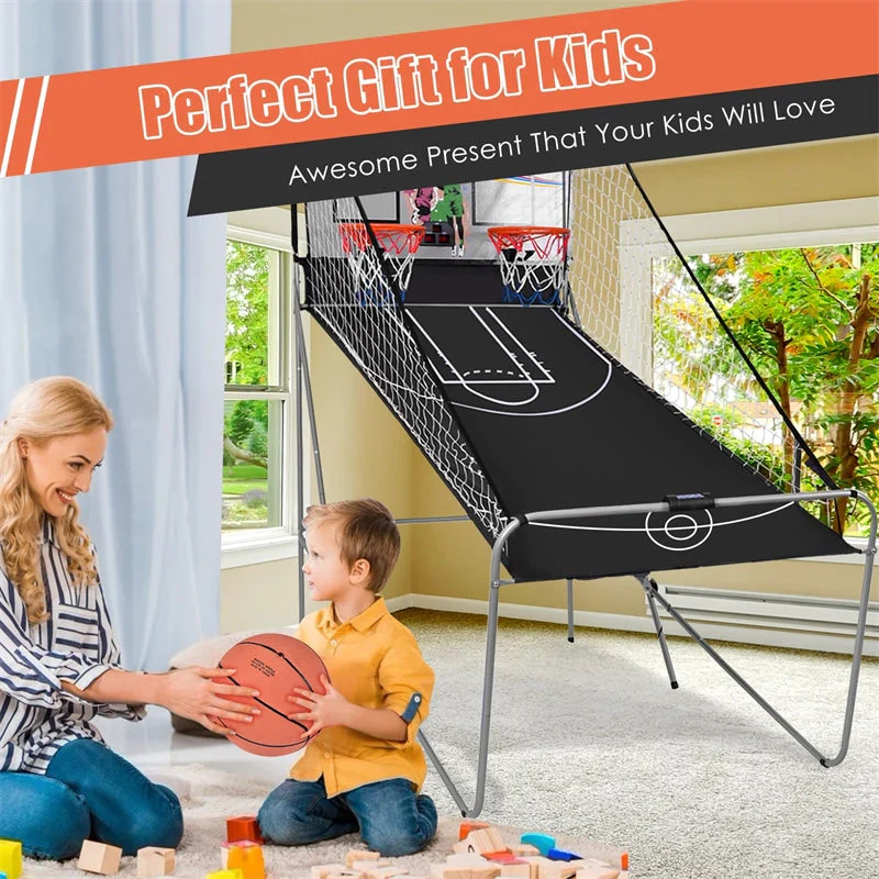 Foldable Indoor Basketball Arcade Game with 4 Balls Electronic Double Shot LED Scoring System for Kids Adults - Image 12
