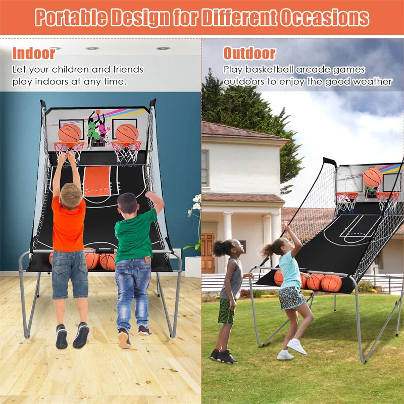 Foldable Indoor Basketball Arcade Game with 4 Balls Electronic Double Shot LED Scoring System for Kids Adults - Image 14