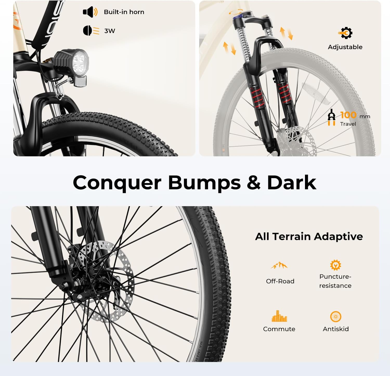 EB5 Electric Bike for Adults with Peak 500W Brushless Motor, 40Miles 20MPH Commuting Electric Mountain Bike with 360Wh Removable Battery, 7-Speed, 26" Tires and Front Fork Suspension - Image 6