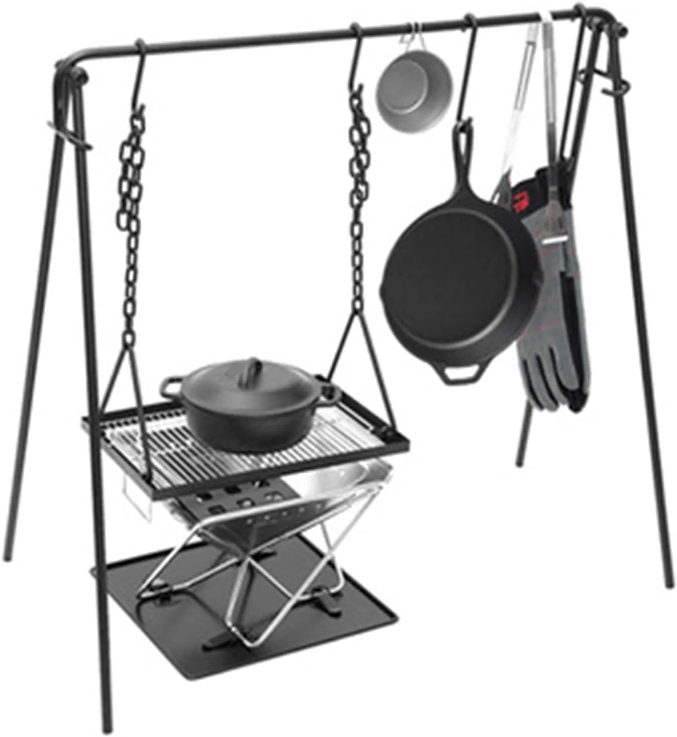 Grill Swing Campfire Cooking Stand BBQ Grill With Hooks & Accessories Bag For Outdoor Picnic Cookware & Dutch Ove (Color : Black, Size : 90x57x87cm) (Black 90x57x87cm) - Image 2