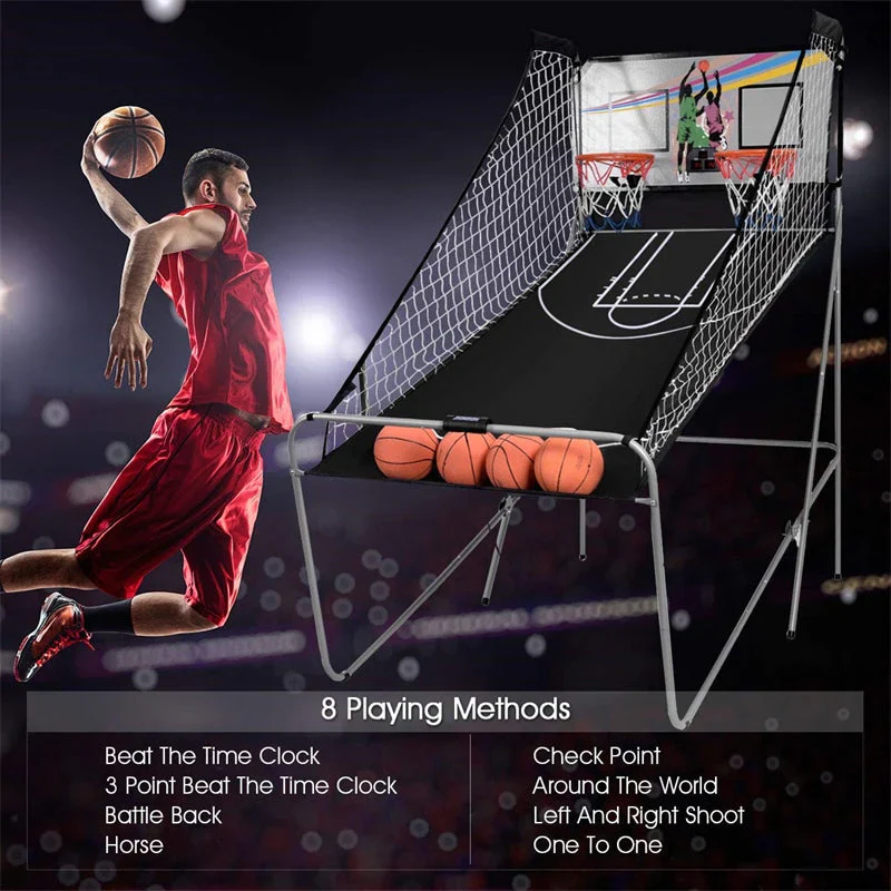 Foldable Indoor Basketball Arcade Game with 4 Balls Electronic Double Shot LED Scoring System for Kids Adults - Image 6