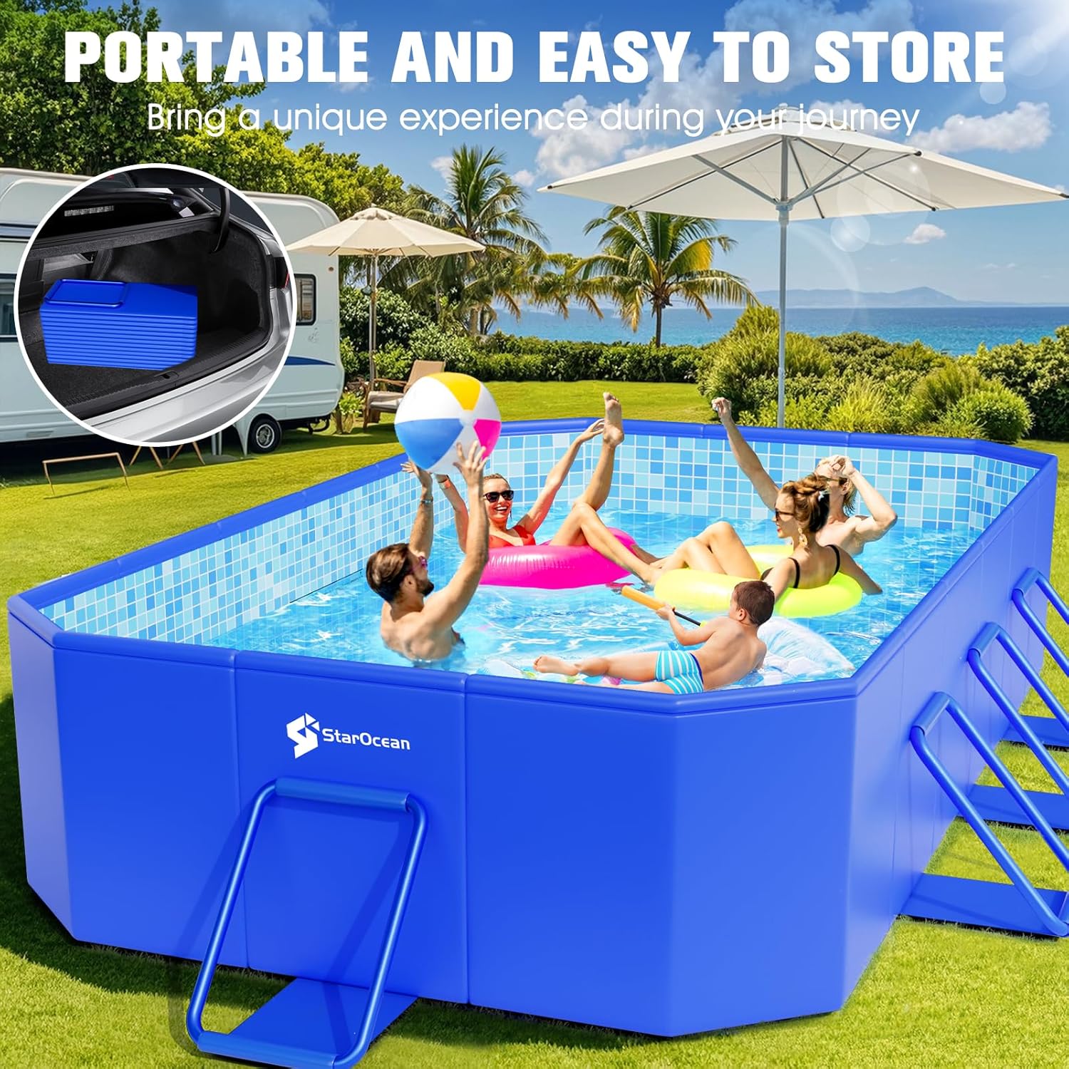 Foldable Pool, Large Non-Inflatable Swimming Pool For Kids,Adult Collapsible Pools Hard Plastic Shell, Oversized Thickened,Portable Folding Kids Pools for Backyard-Mosaic Design-115"x66"x20" - Image 8