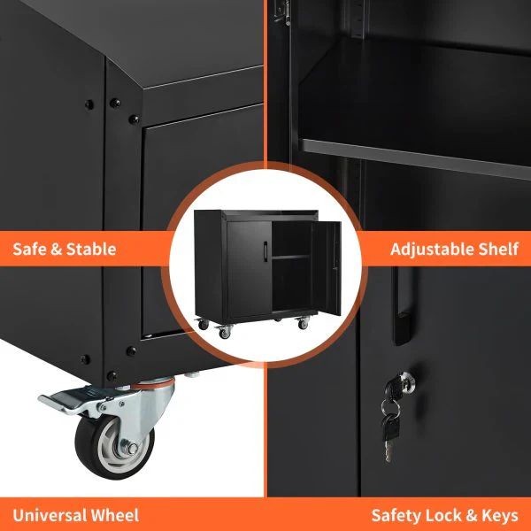 Garage Storage Cabinet with Wheels, 2 Door Tool Cabinet with Adjustable Shelves, Metal Lockable Tool Cabinet, Rolling Tool Chest for Home, 34 H x 30.3 L x 18 W, Assembly Required - Image 3