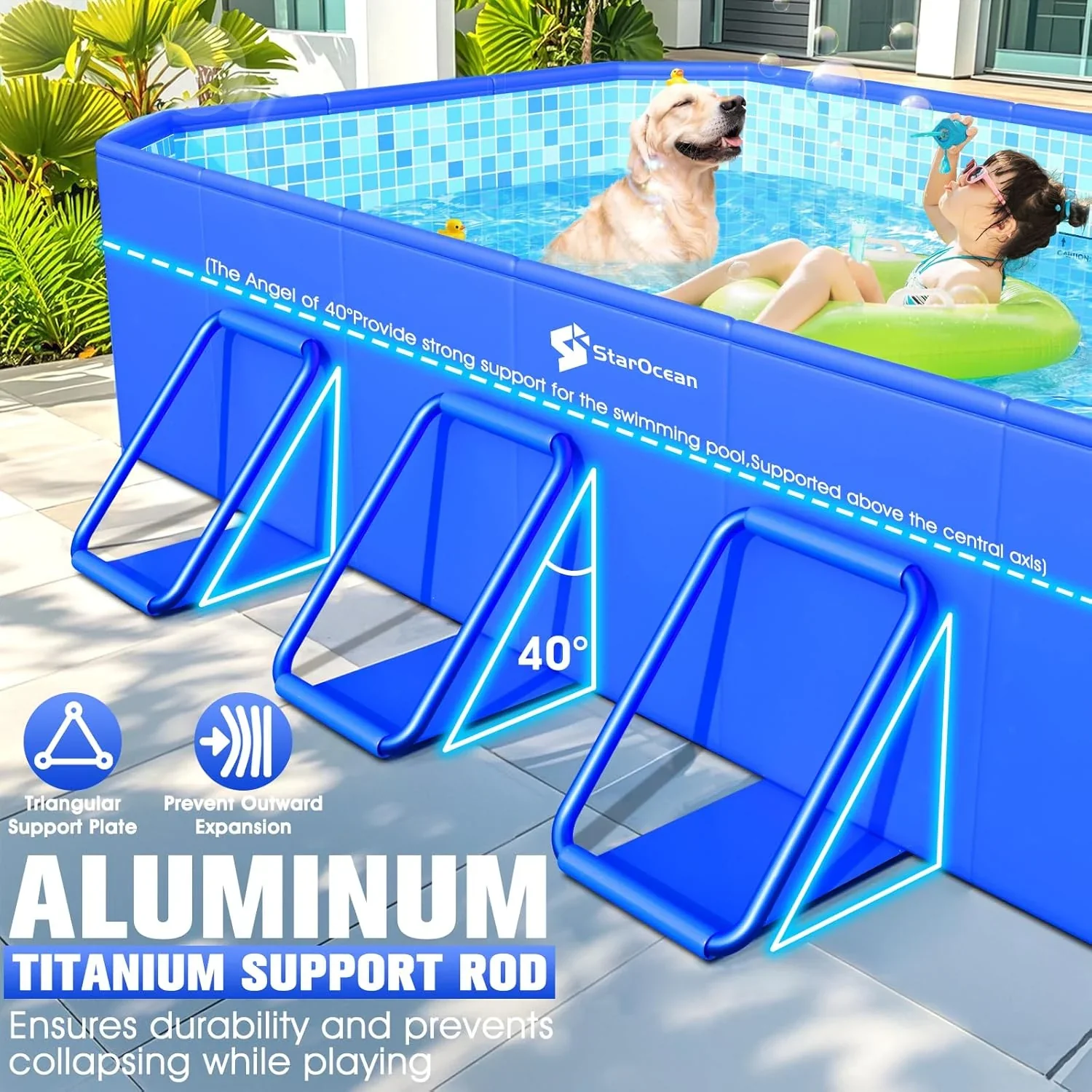 Foldable Pool, Large Non-Inflatable Swimming Pool For Kids,Adult Collapsible Pools Hard Plastic Shell, Oversized Thickened,Portable Folding Kids Pools for Backyard-Mosaic Design-115"x66"x20" - Image 5