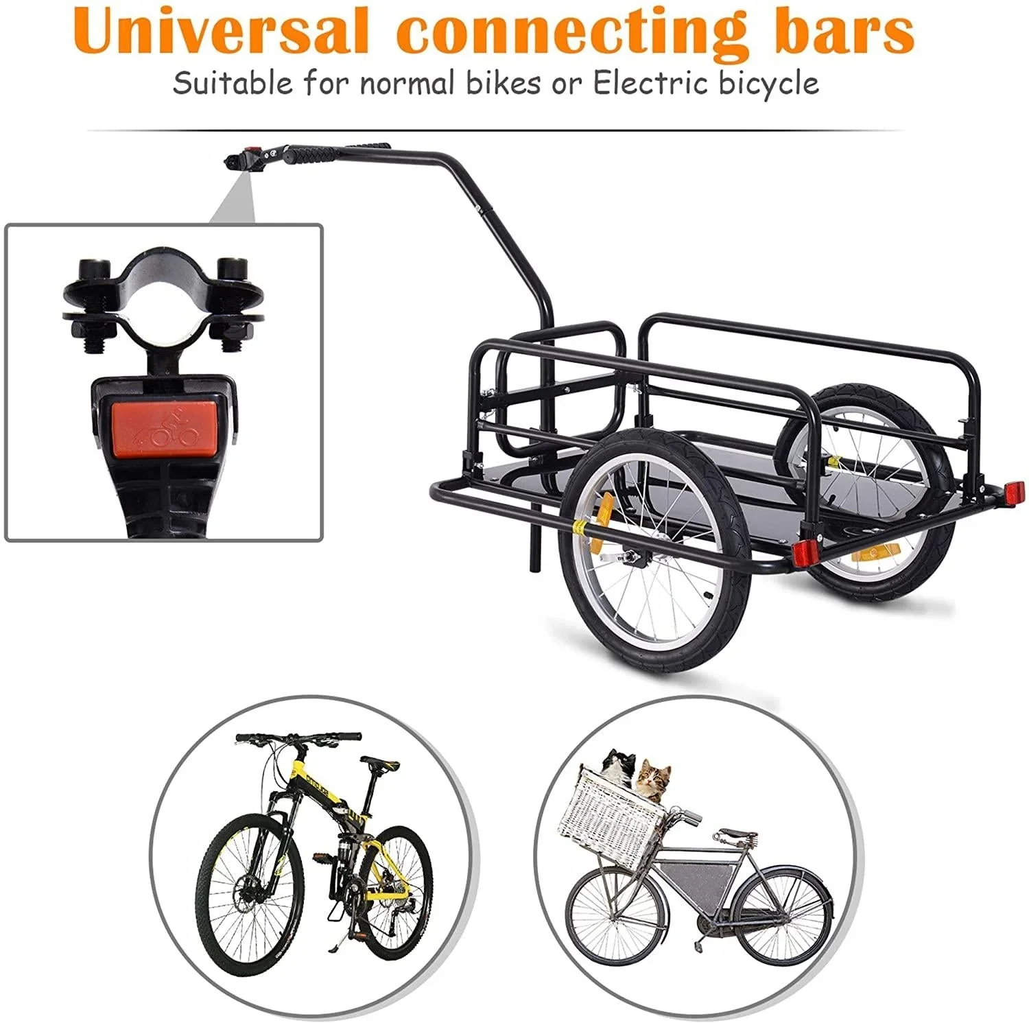 Foldable Bike Cargo Trailer, 80lbs Capacity, 16′′ Wheels, Black, with Hitch - Image 6
