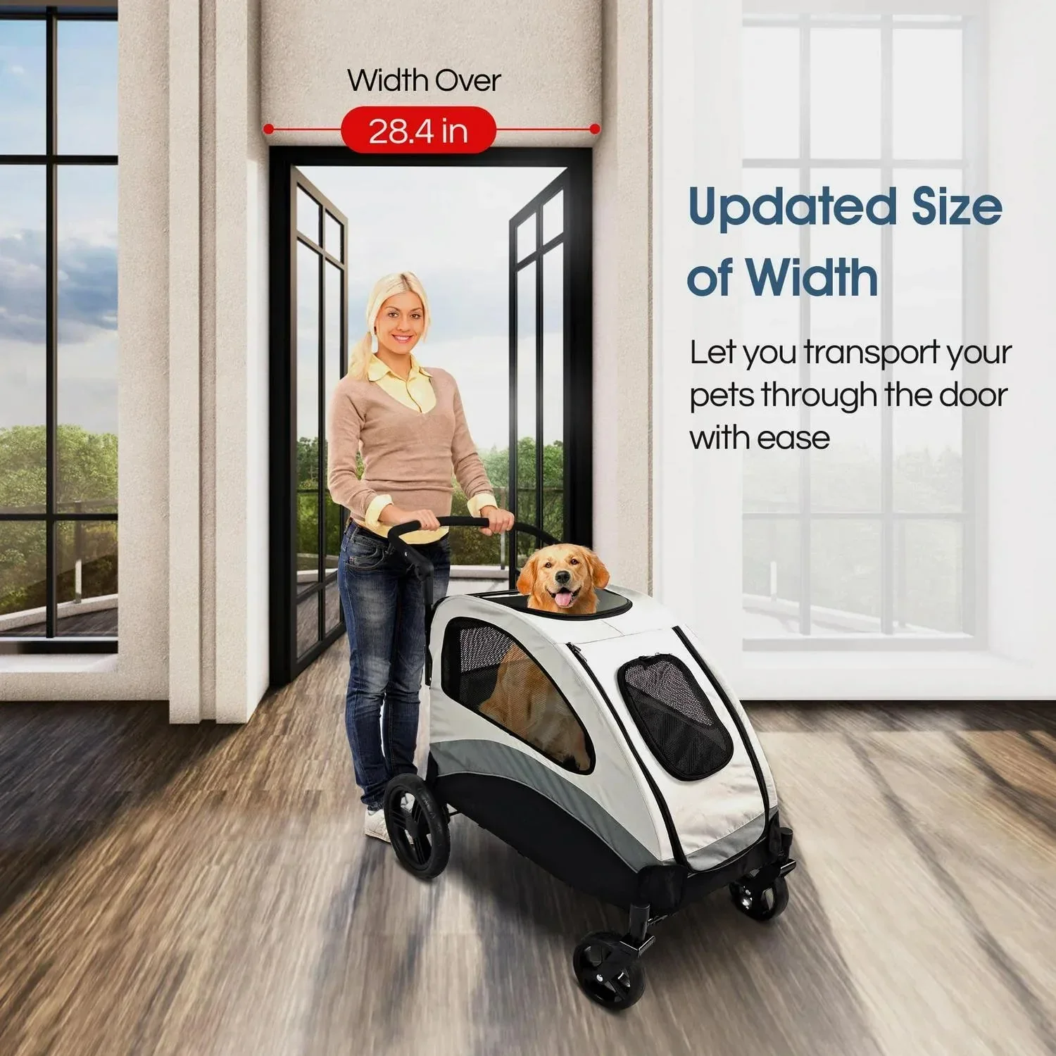 Foldable Pet Stroller for Large or 2 Dogs Cats Jogger Wagon with 4 Wheels - Image 4