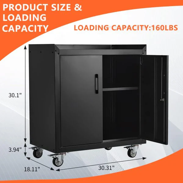 Garage Storage Cabinet with Wheels, 2 Door Tool Cabinet with Adjustable Shelves, Metal Lockable Tool Cabinet, Rolling Tool Chest for Home, 34 H x 30.3 L x 18 W, Assembly Required - Image 4