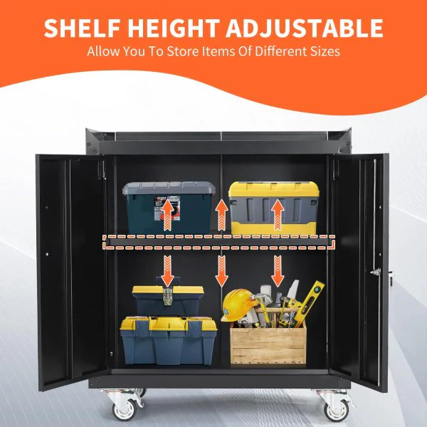 Garage Storage Cabinet with Wheels, 2 Door Tool Cabinet with Adjustable Shelves, Metal Lockable Tool Cabinet, Rolling Tool Chest for Home, 34 H x 30.3 L x 18 W, Assembly Required - Image 2