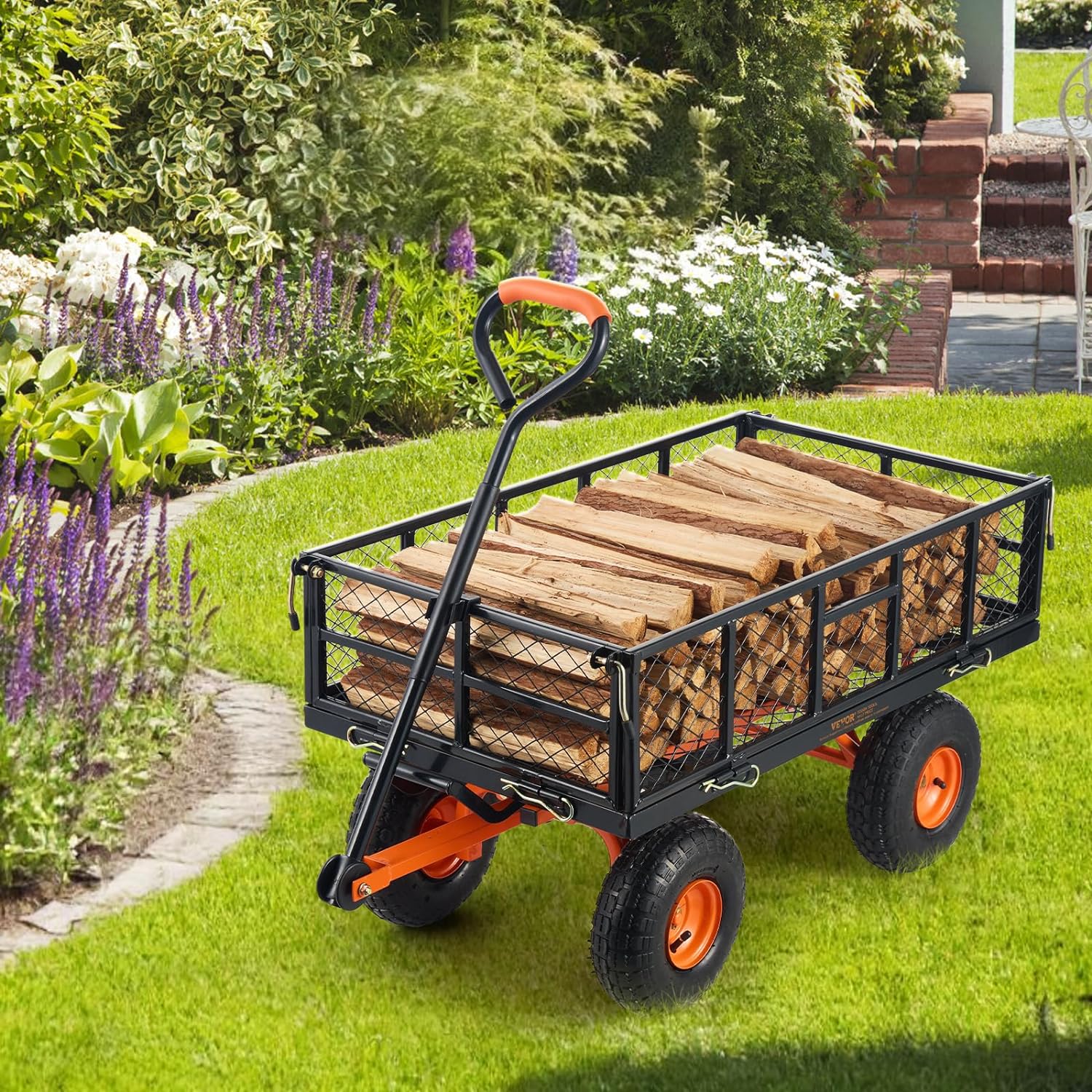 Garden Dump Cart, Heavy Duty Garden Wagon Yard Dump Wagon with Removable Sides, Convert to Flatbed, Utility Liner, 10in All Terrain Wheels - Image 2