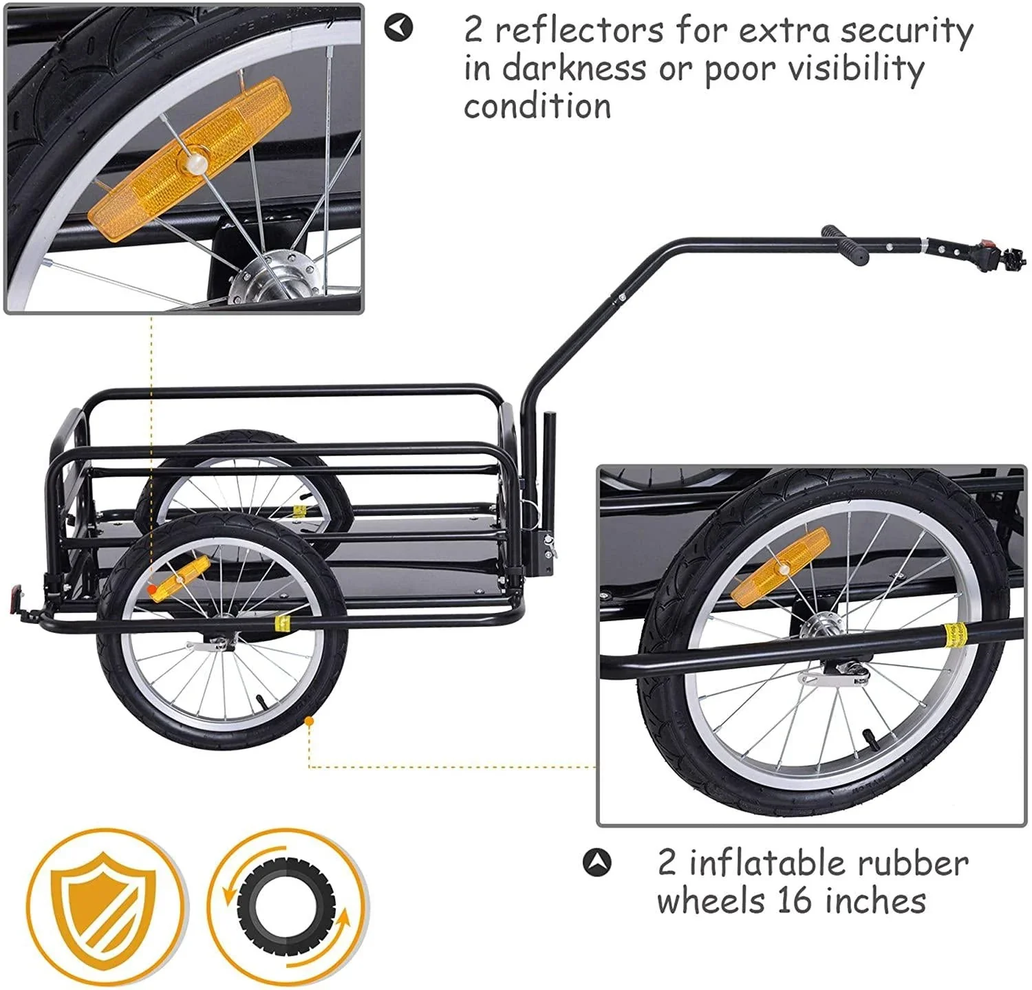 Foldable Bike Cargo Trailer, 80lbs Capacity, 16′′ Wheels, Black, with Hitch - Image 5