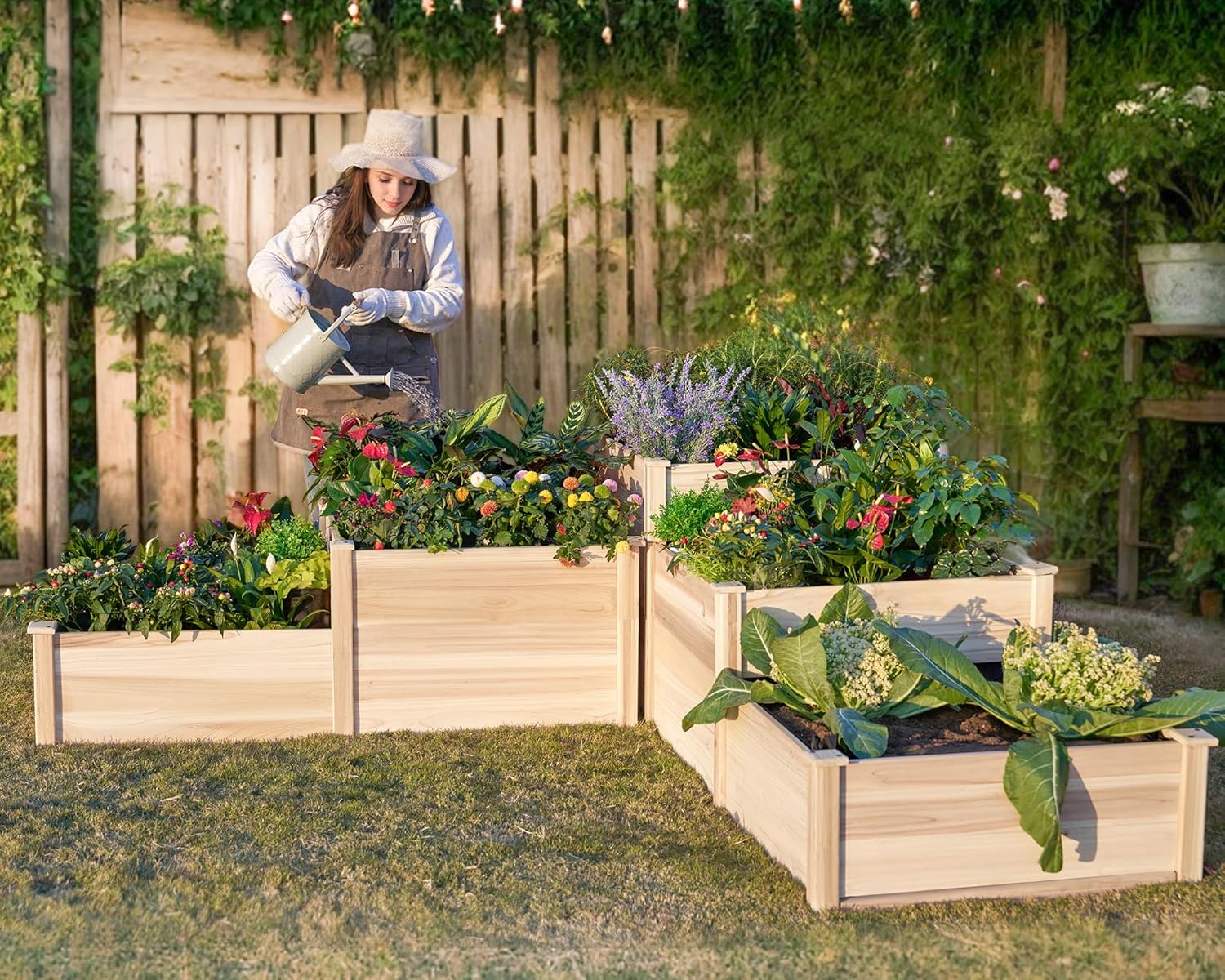 Garden Bed Outdoor Gardening, 28 Inch Depth 3-Tier Wood Planter Box with Cedar Leg, Baseboard, Leakage Hole,Easy Assembled, Ideal for Vegetables, Herbs, Flowers - Image 2