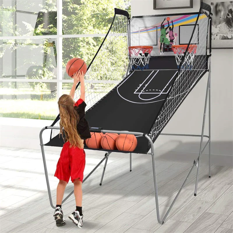Foldable Indoor Basketball Arcade Game with 4 Balls Electronic Double Shot LED Scoring System for Kids Adults - Image 3