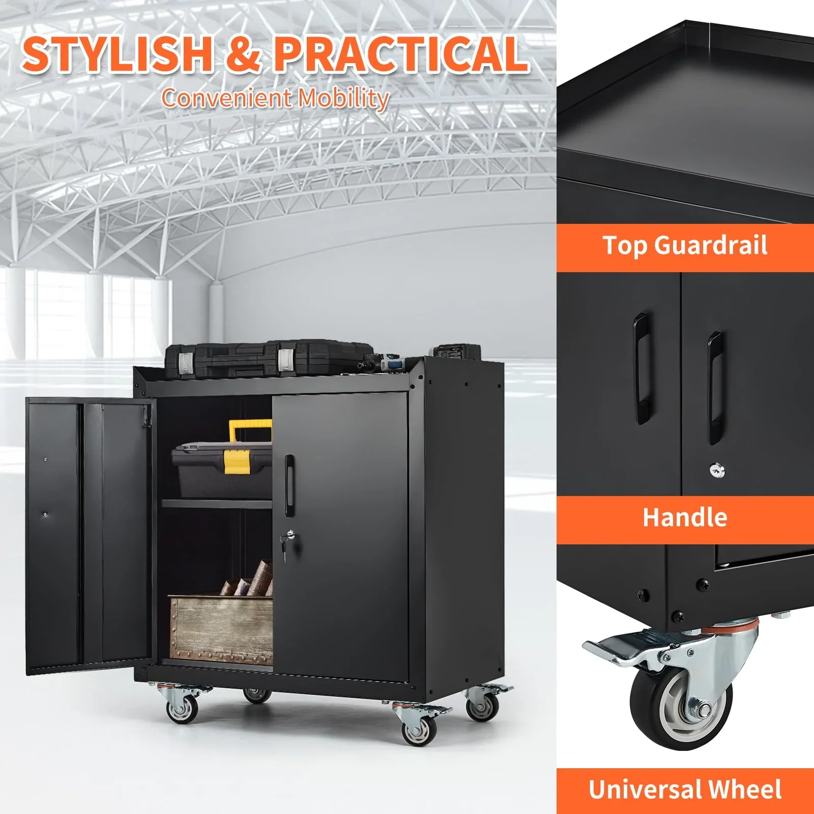 Garage Storage Cabinet with Wheels, 2 Door Tool Cabinet with Adjustable Shelves, Metal Lockable Tool Cabinet, Rolling Tool Chest for Home, 34 H x 30.3 L x 18 W, Assembly Required - Image 9