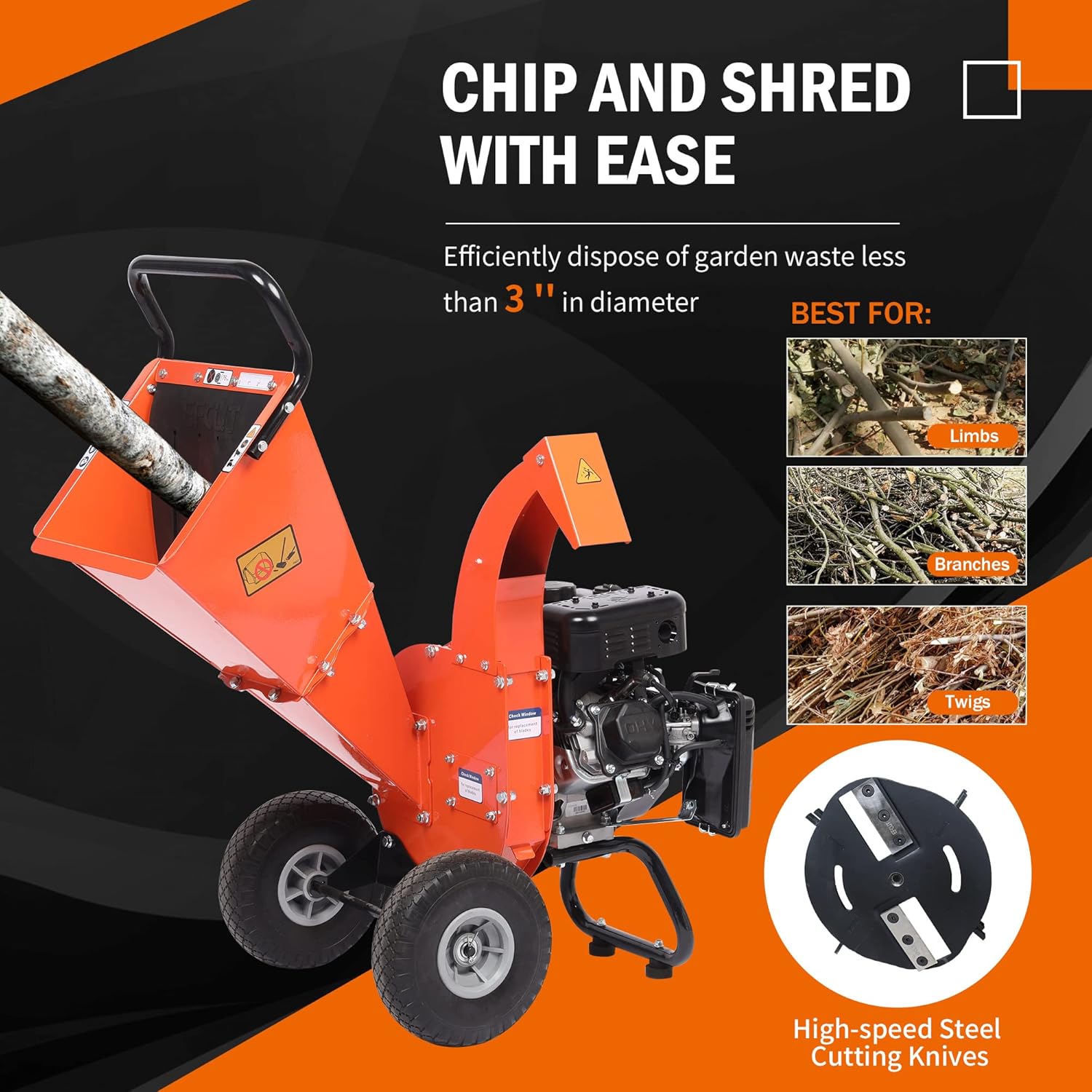 C40 Wood Chipper 4" inch Max Diameter Capacity 9 HP 274cc Gas Powered Engine Heavy Duty Shredder Mulcher - Image 9
