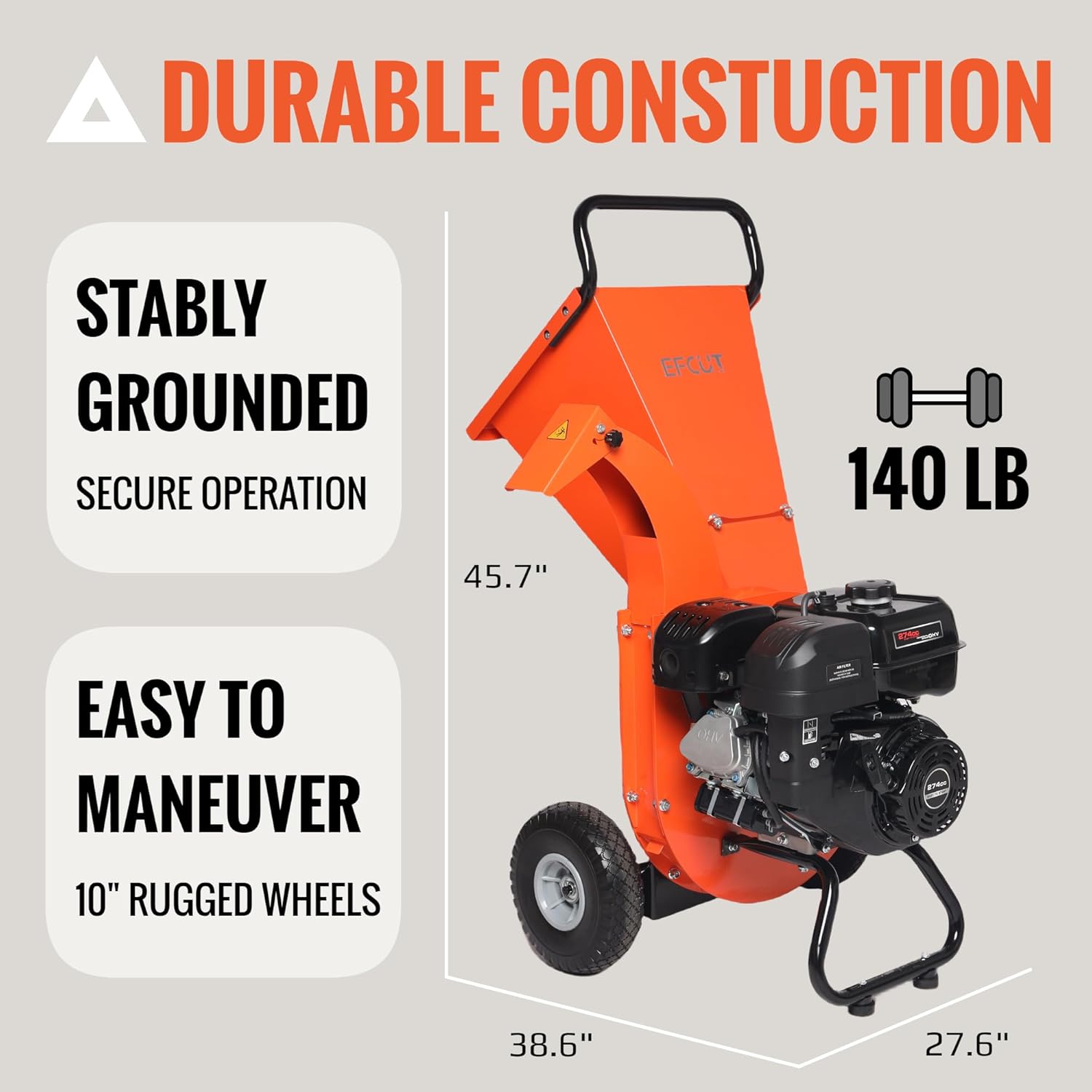 C40 Wood Chipper 4" inch Max Diameter Capacity 9 HP 274cc Gas Powered Engine Heavy Duty Shredder Mulcher - Image 2
