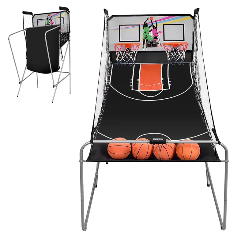 Foldable Indoor Basketball Arcade Game with 4 Balls Electronic Double Shot LED Scoring System for Kids Adults - Image 2