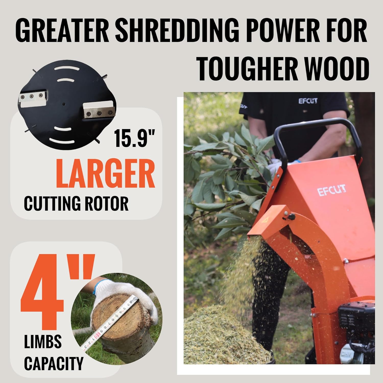C40 Wood Chipper 4" inch Max Diameter Capacity 9 HP 274cc Gas Powered Engine Heavy Duty Shredder Mulcher - Image 4