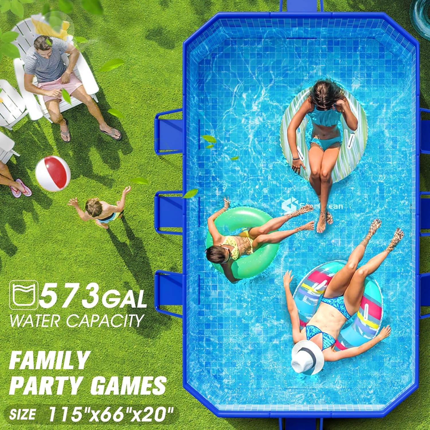 Foldable Pool, Large Non-Inflatable Swimming Pool For Kids,Adult Collapsible Pools Hard Plastic Shell, Oversized Thickened,Portable Folding Kids Pools for Backyard-Mosaic Design-115"x66"x20" - Image 7