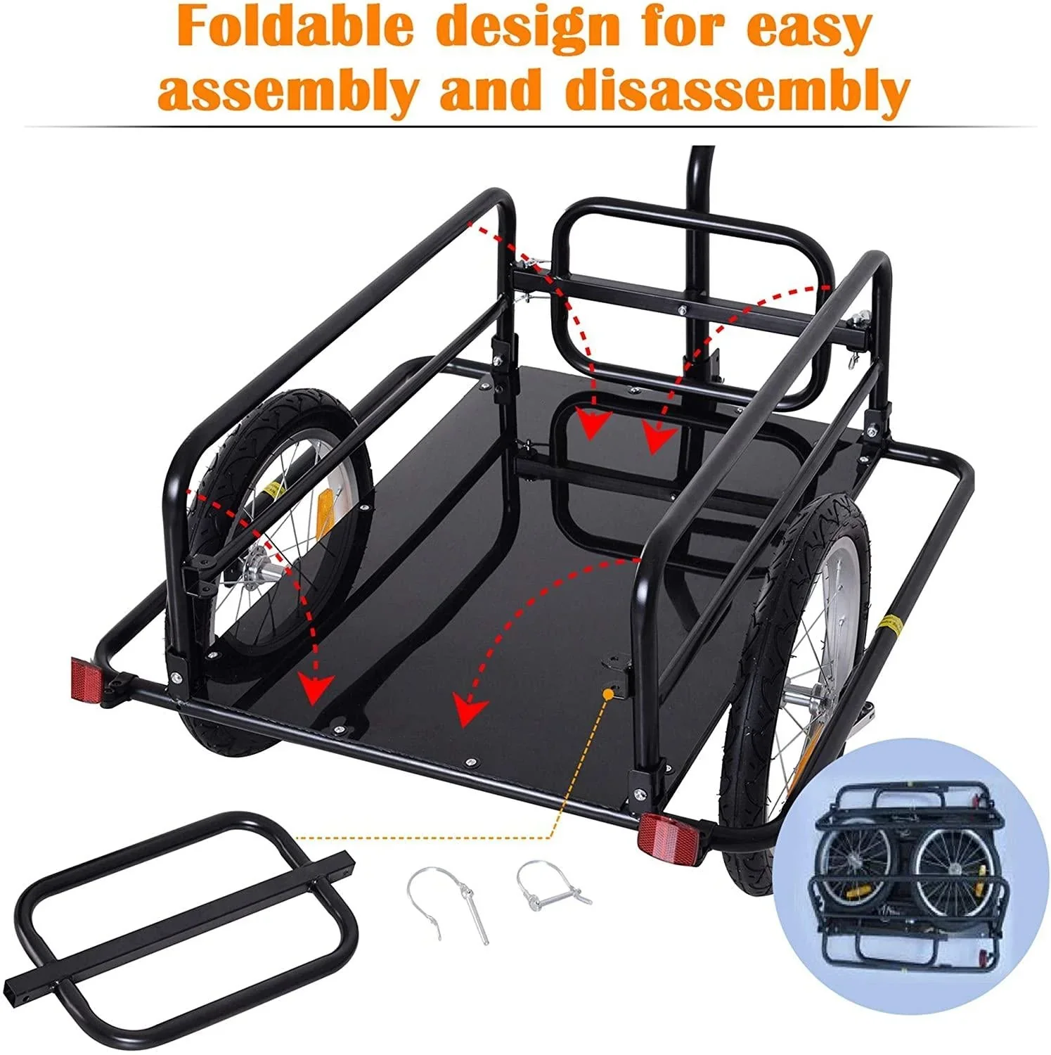 Foldable Bike Cargo Trailer, 80lbs Capacity, 16′′ Wheels, Black, with Hitch - Image 4
