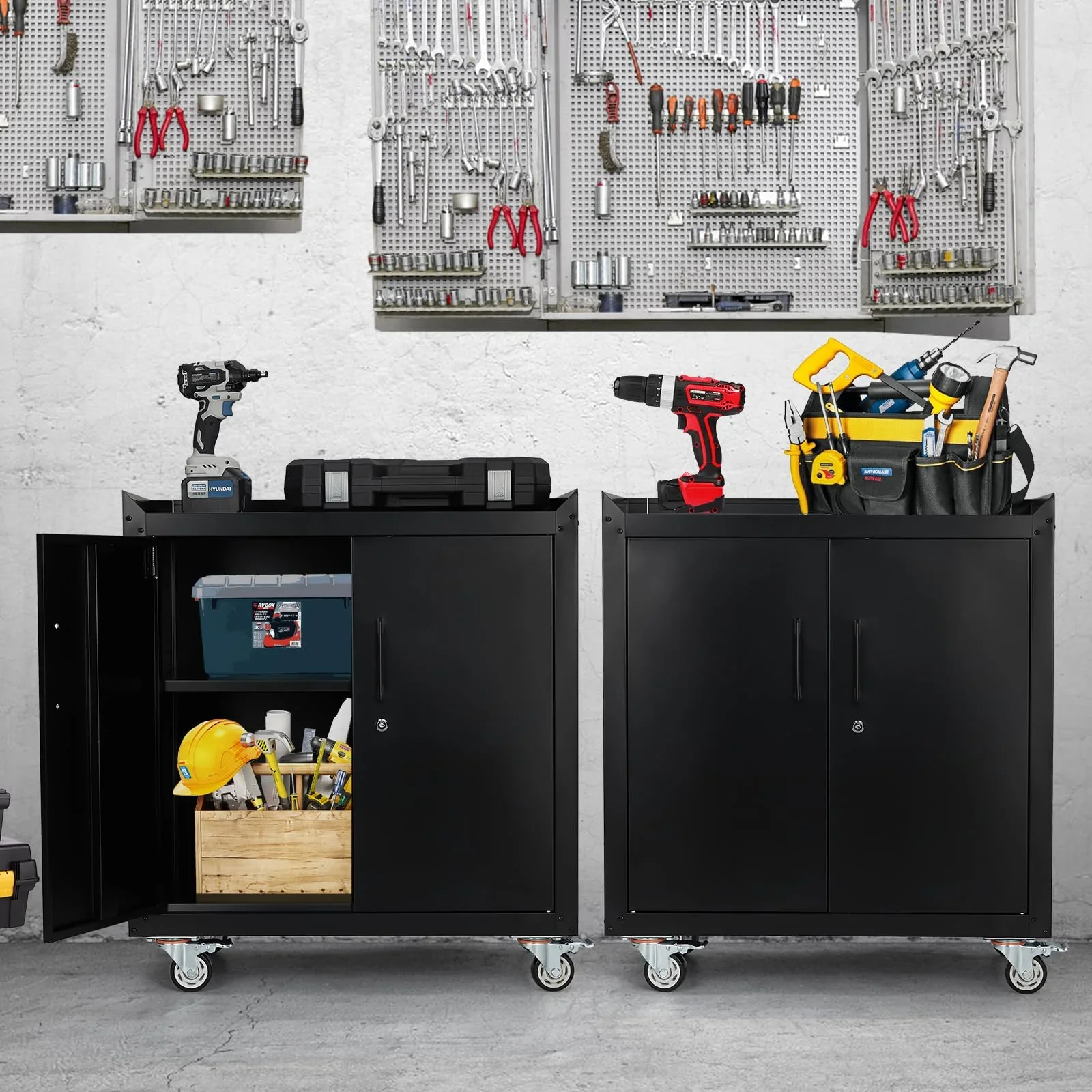 Garage Storage Cabinet with Wheels, 2 Door Tool Cabinet with Adjustable Shelves, Metal Lockable Tool Cabinet, Rolling Tool Chest for Home, 34 H x 30.3 L x 18 W, Assembly Required - Image 6